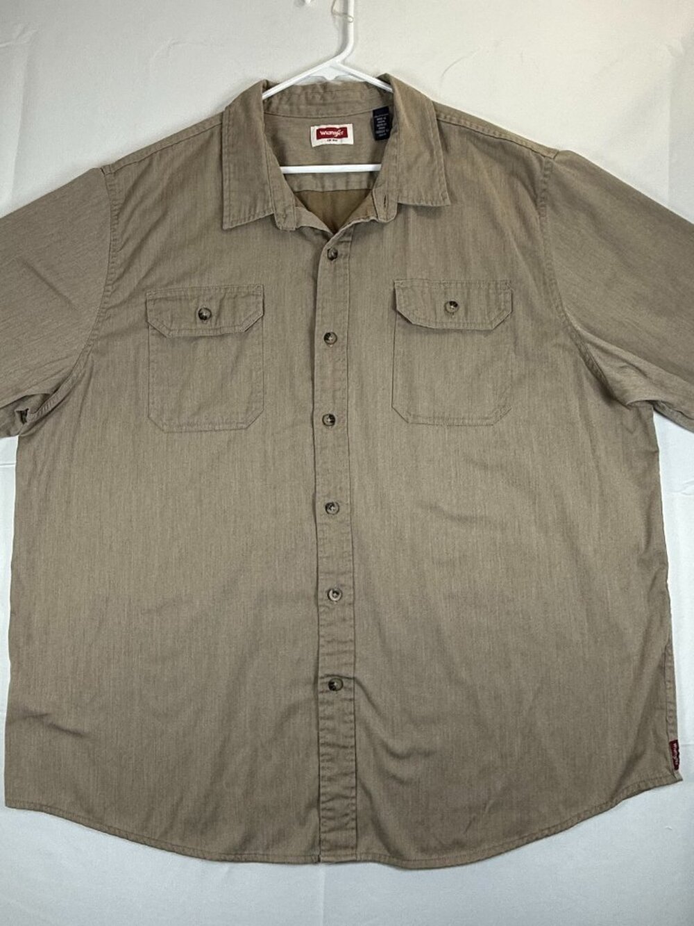 Wrangler Mens 2Xl Short Sleeve Woven Stretch Utility Shirt Khaki Brown *See Note